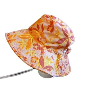 Tuga Sun Bucket Hat Draw String Yellow/Floral Reversible Women's Sz Large #1629